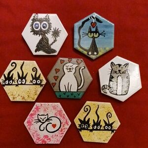 Hand Painted Crazy Cat Magnets (NWOT)